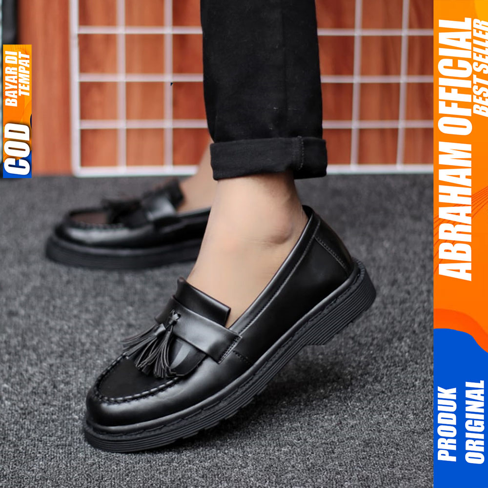 Sepatu Pria Loafers Docmart Formal Pantofel Kerja Pria Hitam Abraham