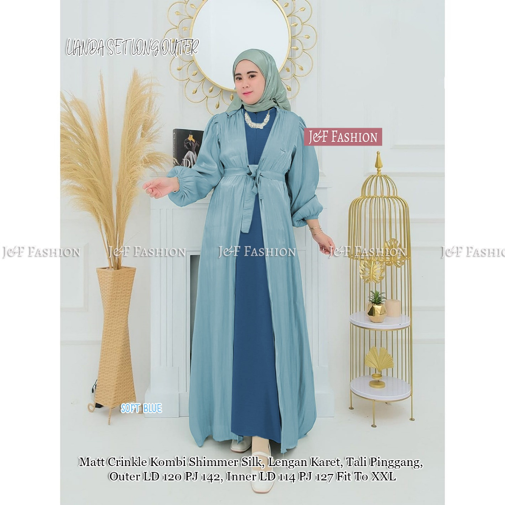 FASHION MUSLIM KEKINIAN NYAMAN DI PAKAI GAMIS WANITA TERBARU REALPICT COD LIENDA SET LONG OUTER Matt