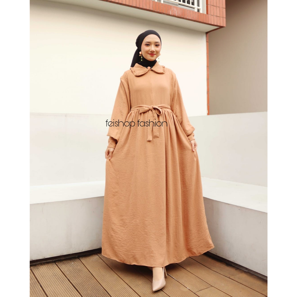 Cindy Dress Gamis Remaja Syari Crinkle Airflow / Gamis Wanita Kekinian