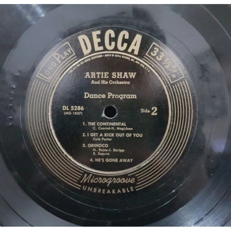 Vinyl Piringan Hitam 10 inch Artie Shaw-Dance Program