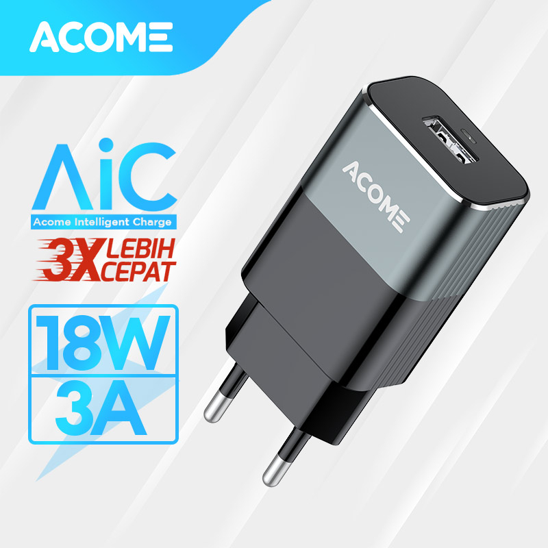 ACOME Charger Original 3A QC3.0 Fast Charging Micro USB Type-C OPPO iPhone Garansi Resmi 1 Thn AC01