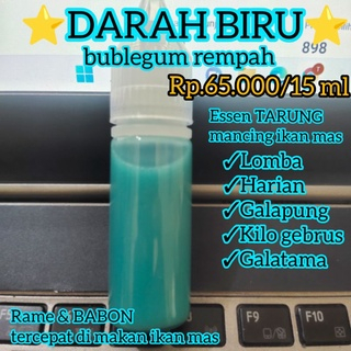 ⭐⭐⭐⭐⭐Essen ikan mas DARAH BIRU ( buble gum rempah )15 ML /Essen ikan mas lomba / essen Ikan mas hari