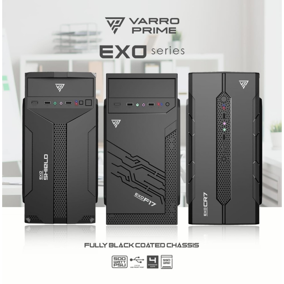 CASING PC VARRO PRIME EXO SHIELD CR7 F17 MICRO ATX INCLUDE PSU 500W