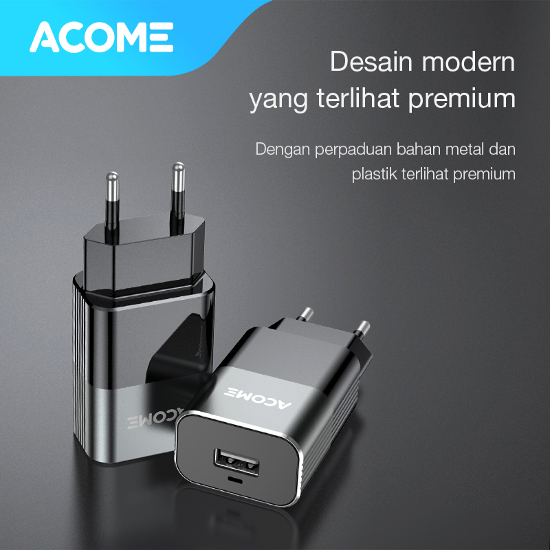 ACOME Charger Original 3A QC3.0 Fast Charging Micro USB Type-C OPPO iPhone Garansi Resmi 1 Thn AC01