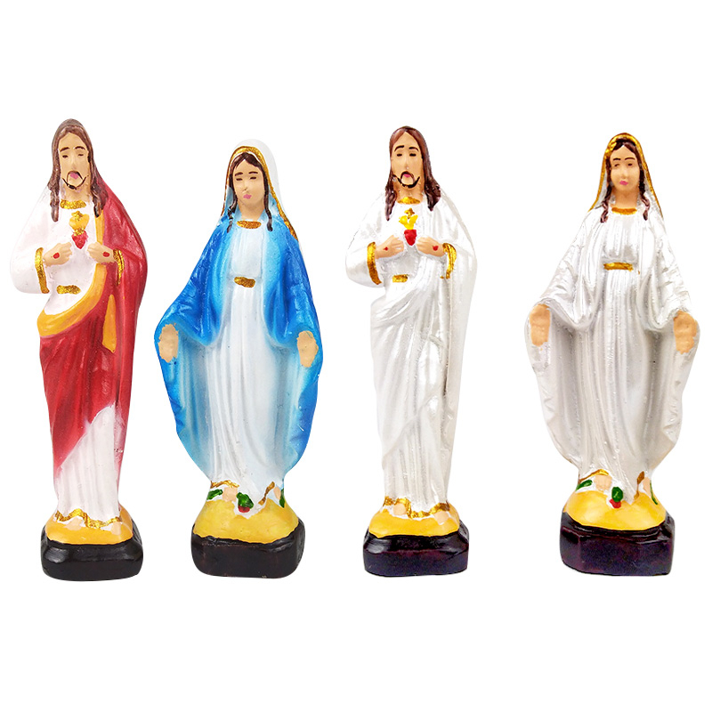 Paket Set Doa Patung Yesus Hati Kudus dan Bunda Maria Tangan Terbuka Kecil Mini 10 cm