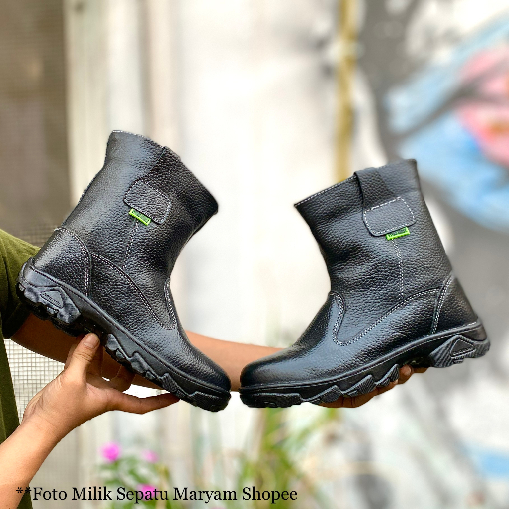 Sepatu Safety Pria Boots Proyek Kulit Sapi Asli Kerja Lapangan Septi Ujung Besi Safety Shoes COD