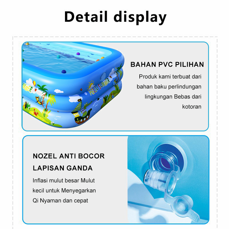 Y&amp;T Kolam Renang Anak Kecil 3 Ring 150*105*50 cm Kolam Mandi Bola Pompa Tiup Inflatable Kolam Balon Anak Baby PVC