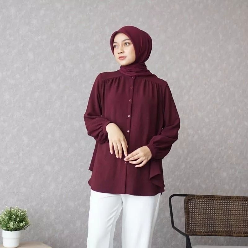 Tamstore Kemeja Wanita Blouse Crinkle Polos Alina