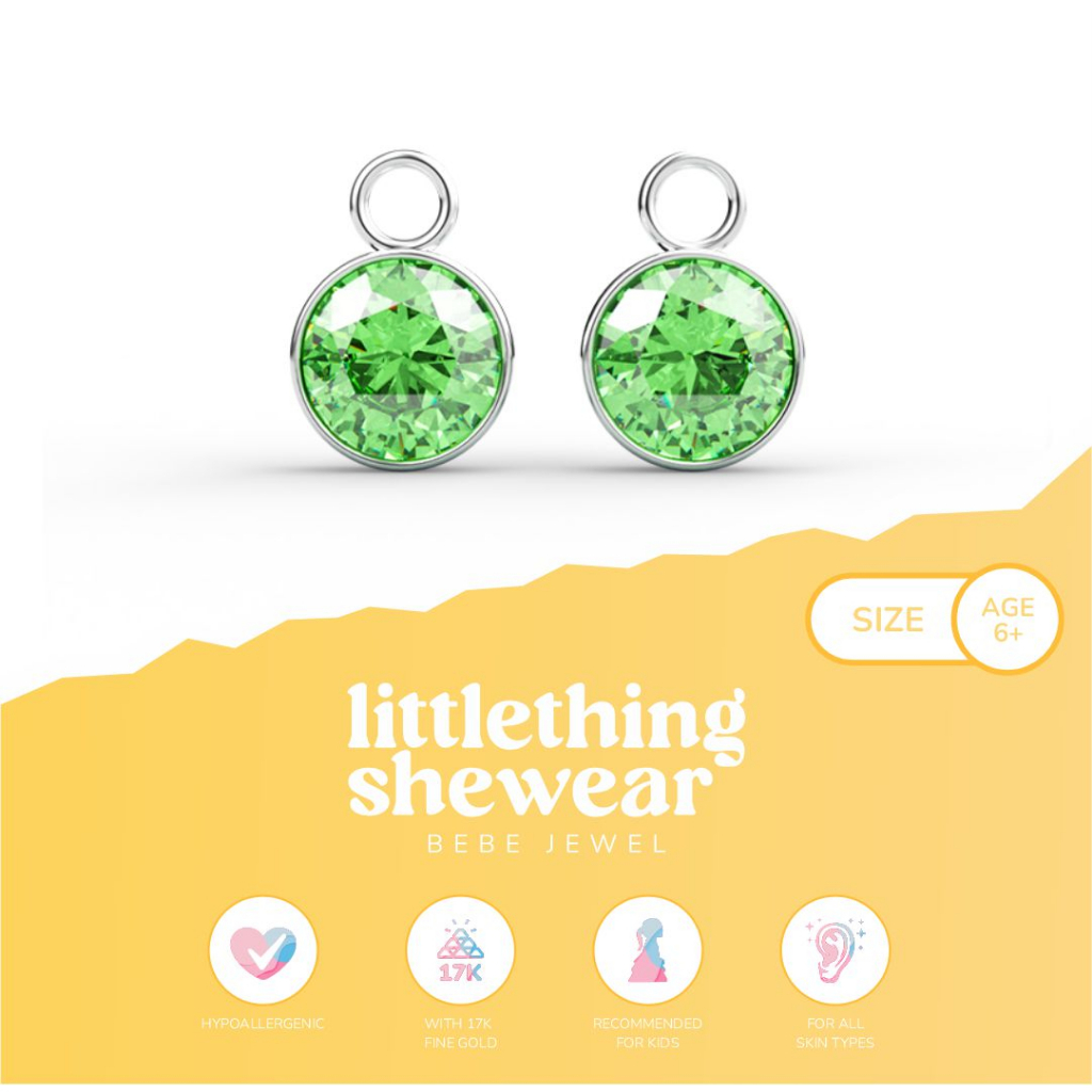 Littlethingshewear Liontin Loop Hoop Round Swarovski Hijau – 17k Anti Karat Anti Alergi Aman dan Nyaman Emas Asli