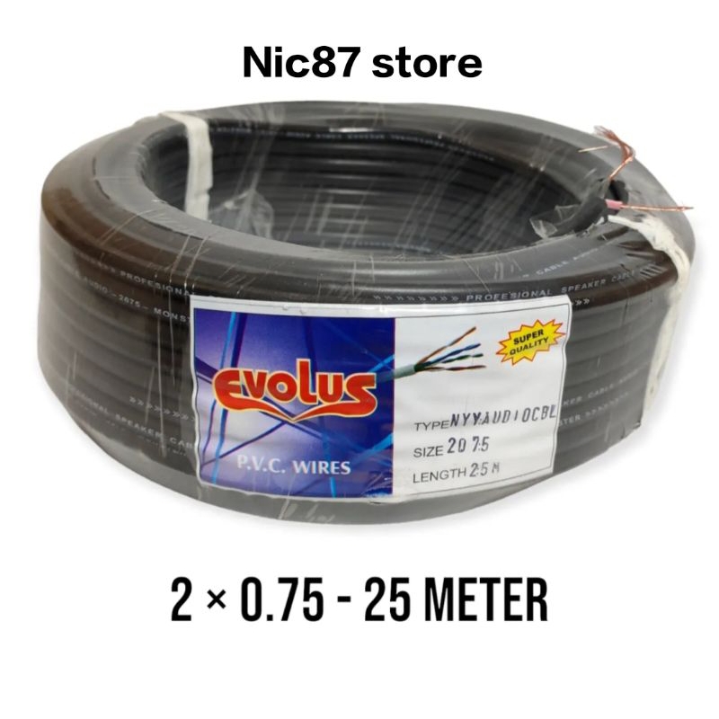 kabel listrik 2x0,75 25 meter kabel serabut isi 2 serabut