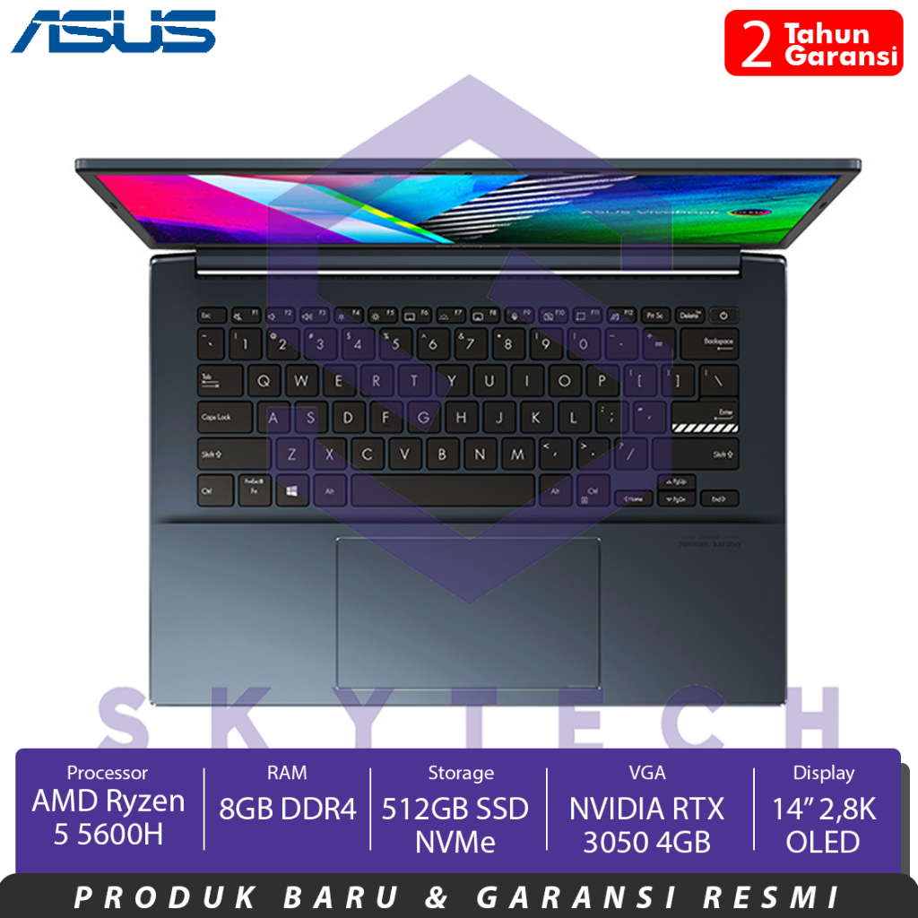 LAPTOP ASUS CREATOR M3401QC OLED555 AMD RYZEN 5 5600H RAM 8GB SSD 512GB RTX 3050 4GB WIN11 OHS 2021