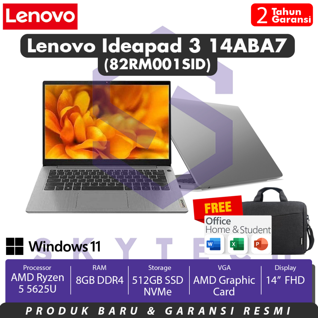 LAPTOP LENOVO IDEAPAD SLIM 3 14ABA7 1SID AMD RYZEN 5 5625U RAM 8GB SSD 512GB WIN11 + OHS 82RM001SID