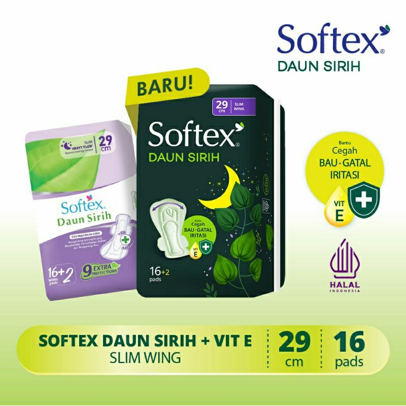 Softex Daun Sirih18 Pad Slim Heavy Flow 36cm + Antiseptic / Pembalut Wanita Ekstrak Daun Sirih 18 Pad