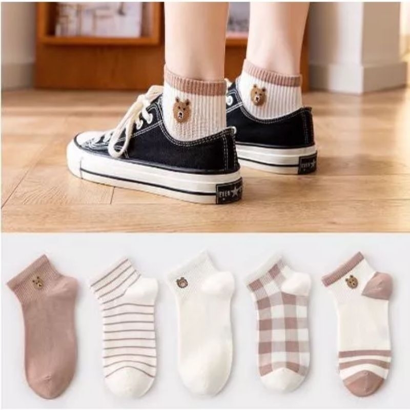 Kaos Kaki Cewek Bear Brown Fashion Kaos Kaki Wanita Pendek Semata Kaki Socks Korean Style Kaos Kaki Murah Bagus Koas Kaki Putih