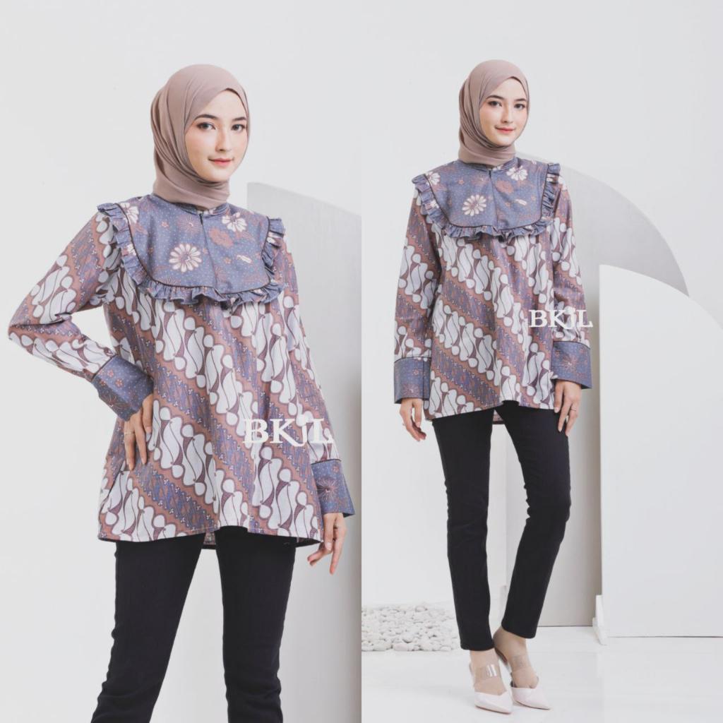 Atasan Batik Wanita Modern Blouse Kantor Lengan panjang Busui Terbaru Batik Irma