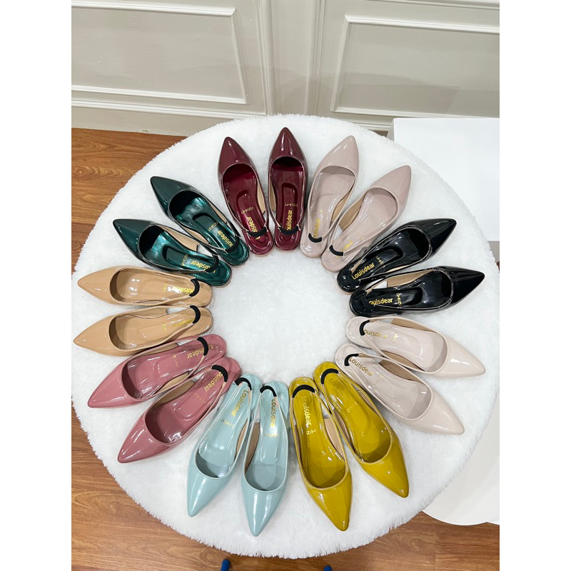 sepatu flatshoes tali belakang wanita terbaru kekinian bahan glossy LOUISDEAR B28