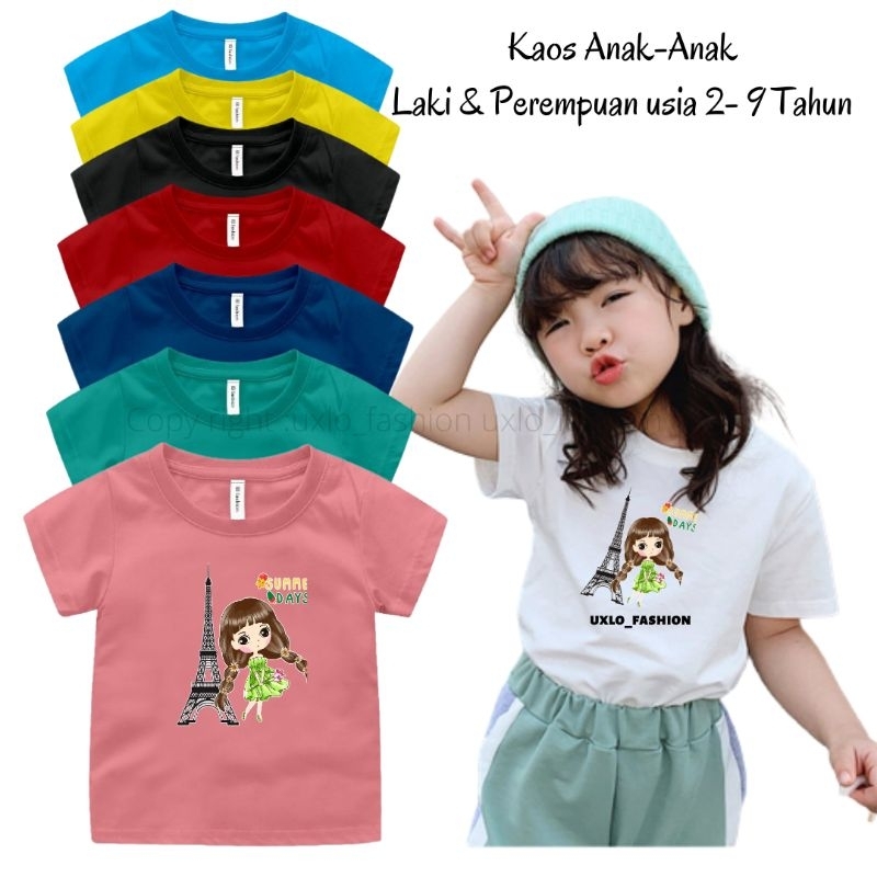 Baju Kaos Oblong Anak Laki-Laki Dan Perempuan Umur 2-9 Tahun Gambar Kartun Paris Uxlo Fashion