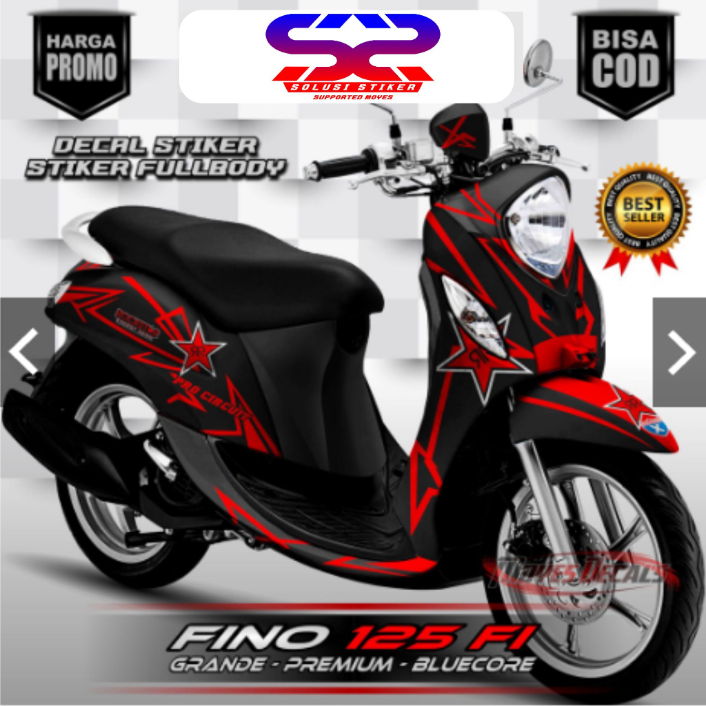 Decal Stiker Variasi Fino 125 Fi Motif Merah FullBody Stiker Variasi Motor