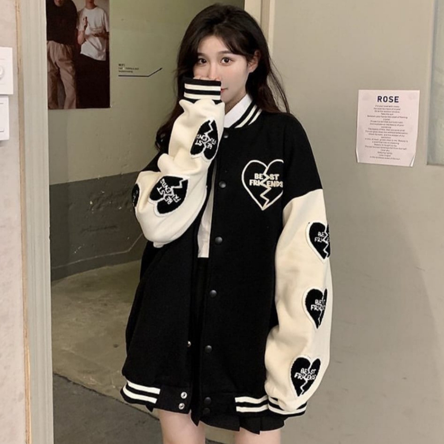 BEST FRIEND BASEBALL JAKET WANITA - JAKET VARSITY WANITA KOREAN STYLE