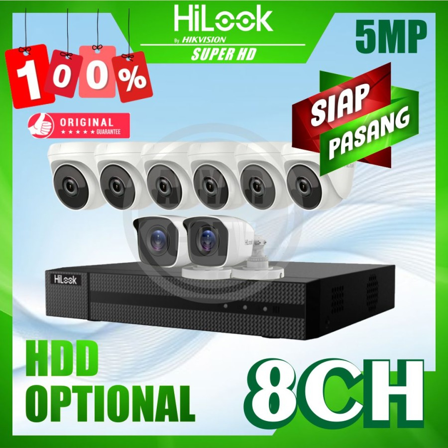 Paket CCTV HiLook by Hikvision 5MP 8 Kamera Siap Pasang