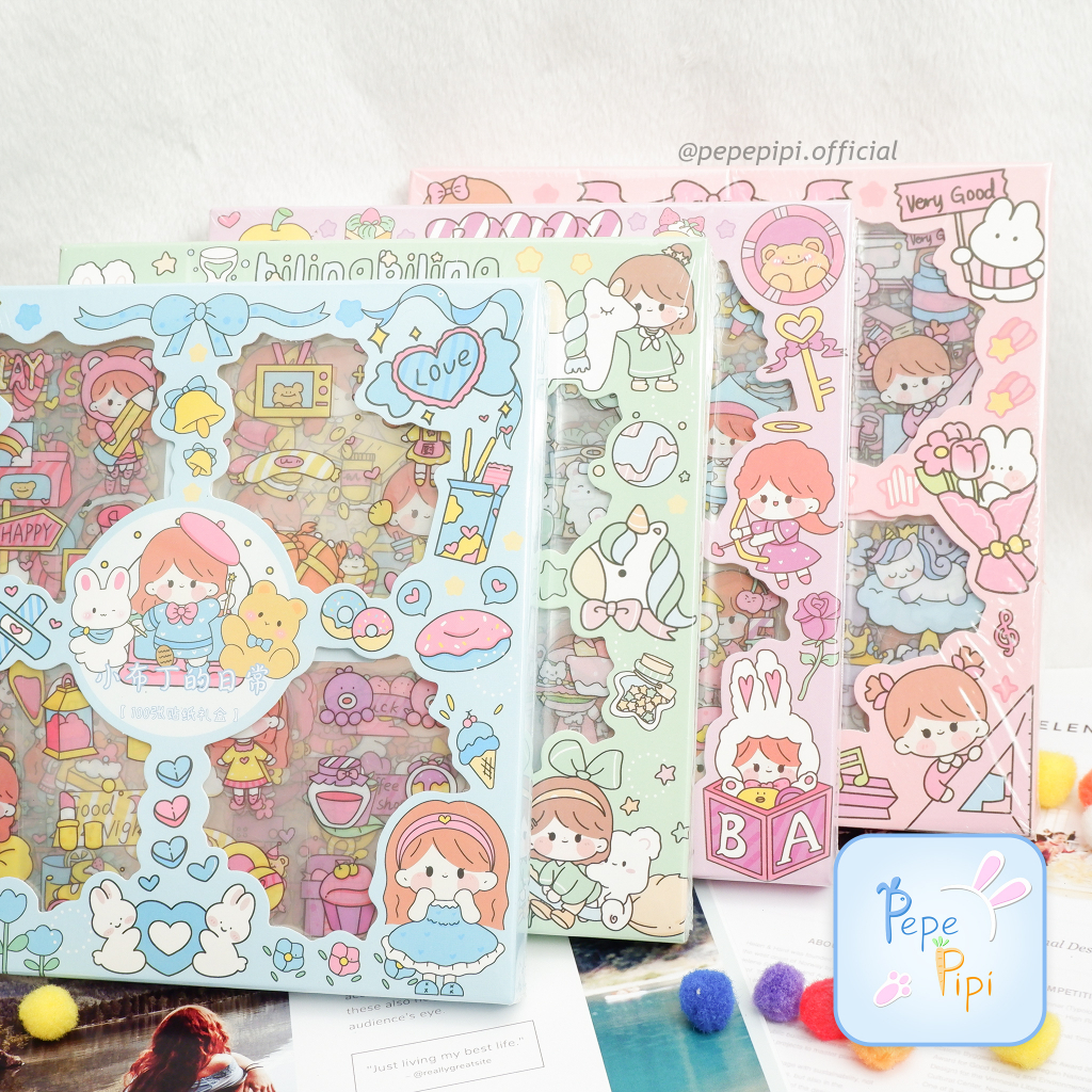 Sticker Senmu Isi 100 Dus Paket Sticker  lembar stiker jurnaling journal set buku alat tulis sekolah pastel lucu box