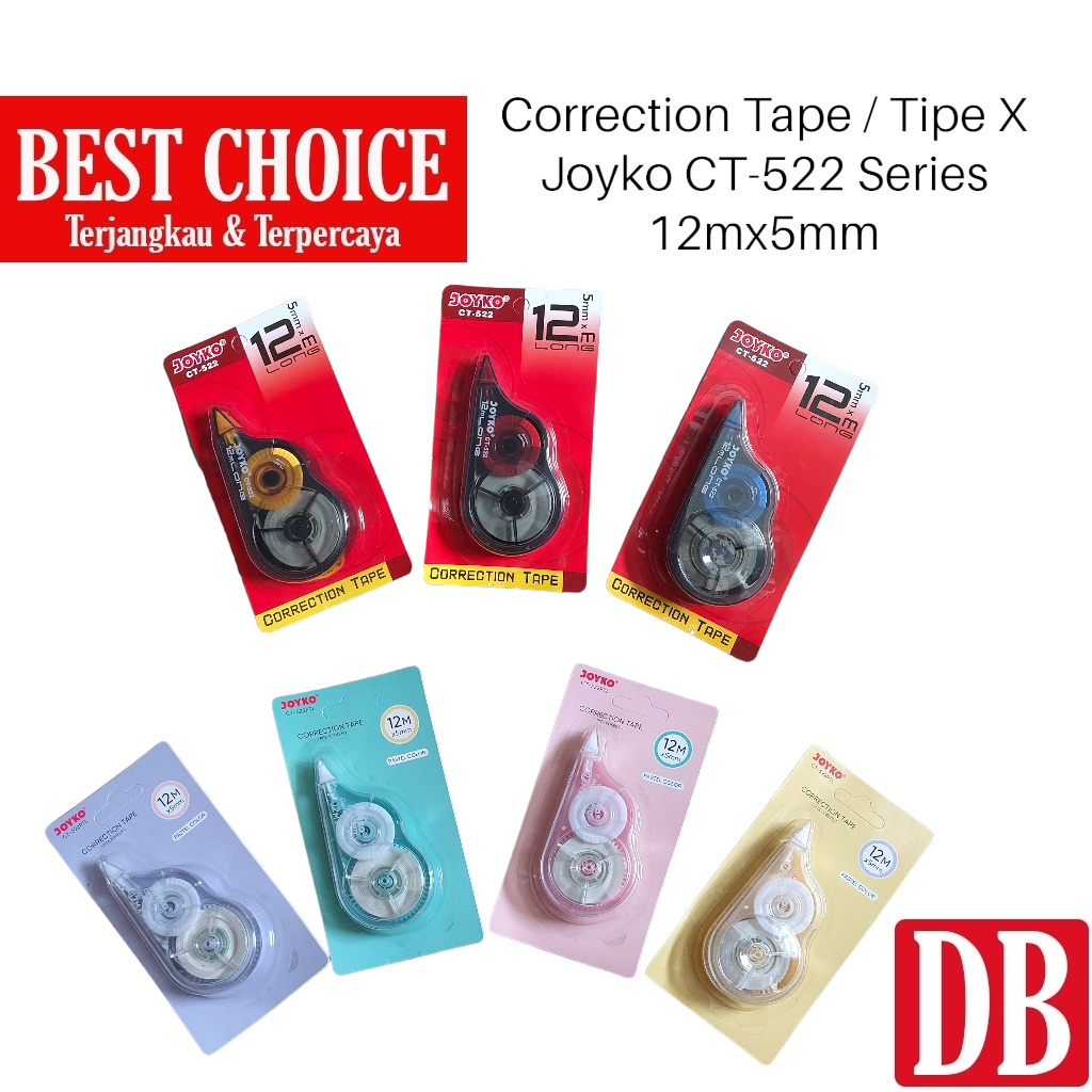 

Correction Tape / Tipe X Roll / Tipex Kertas / Tip-Ex Joyko CT-522 / CT-522PTL 12M x 5mm Long