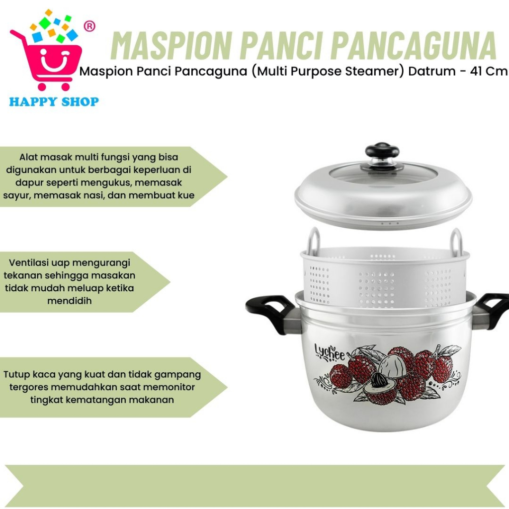 Maspion Panci / Dandang Pancaguna 41 Cm Datrum Tutup Kaca - Kukusan Aluminium