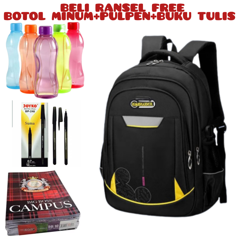 JS - BELI 1 Dapat 4-Tas Ransel Sekolah Anak Laki-laki/Perempuan Backpack Tas Laptop Acer Unisex Tas Sekolah SD/SMP Beli Ransel Free Botol Minum+Pulpen+Buku Tulis