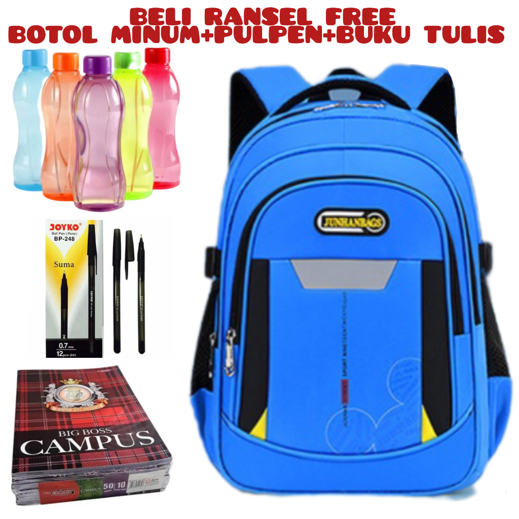 JS - BELI 1 Dapat 4-Tas Ransel Sekolah Anak Laki-laki/Perempuan Backpack Tas Laptop Acer Unisex Tas Sekolah SD/SMP Beli Ransel Free Botol Minum+Pulpen+Buku Tulis