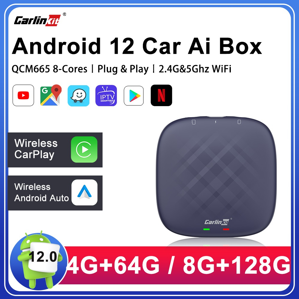 CarlinKit CarPlay Ai Box Plus 8GB + 128G Android 12 Wireless Android Auto Netflix YouTube TV Box IPTV GPS WiFi