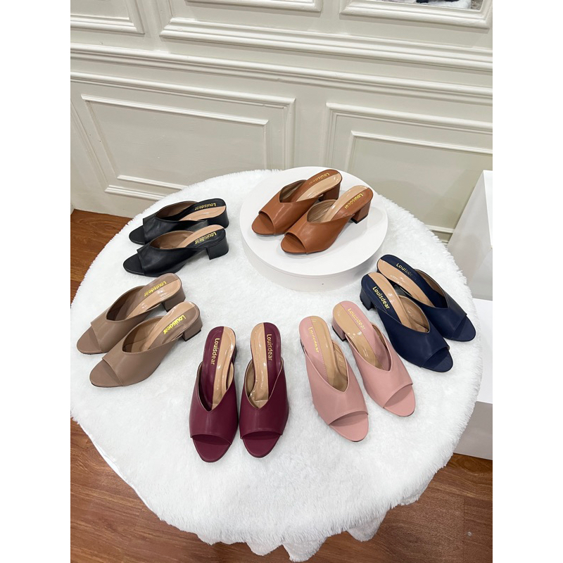 sepatu heel wanita terbaru kekinian LOUISDEAR sendal tapak tahu heel 5 cm bahan dove H37