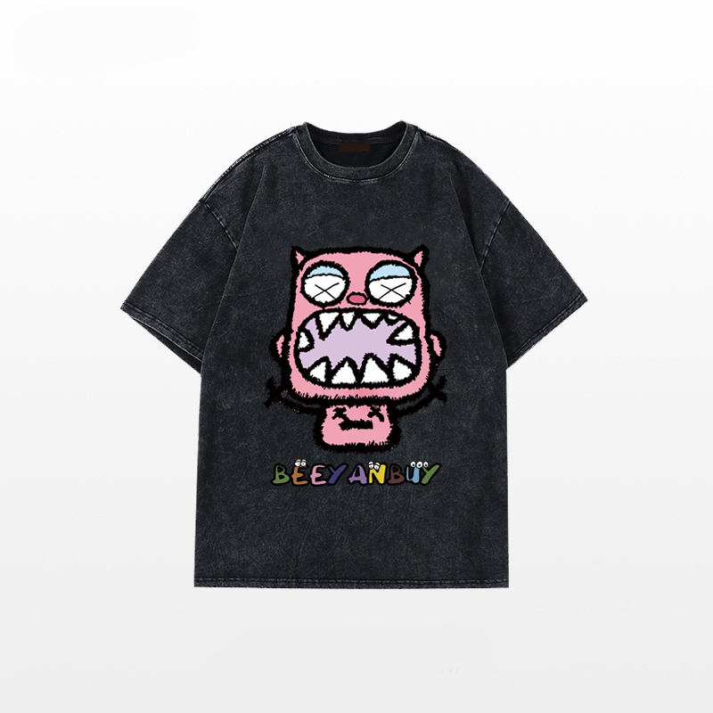 XIAOZHAINV Korean Style Kartun Monster Kecil Pattern Washed Printing Kaos Wanita A0918/Atasan Wanita Terbaru