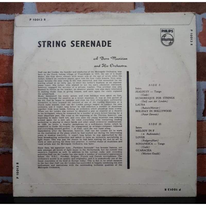 Vinyl Piringan Hitam 10 inch Dolf Van Der Linden-String Serenade