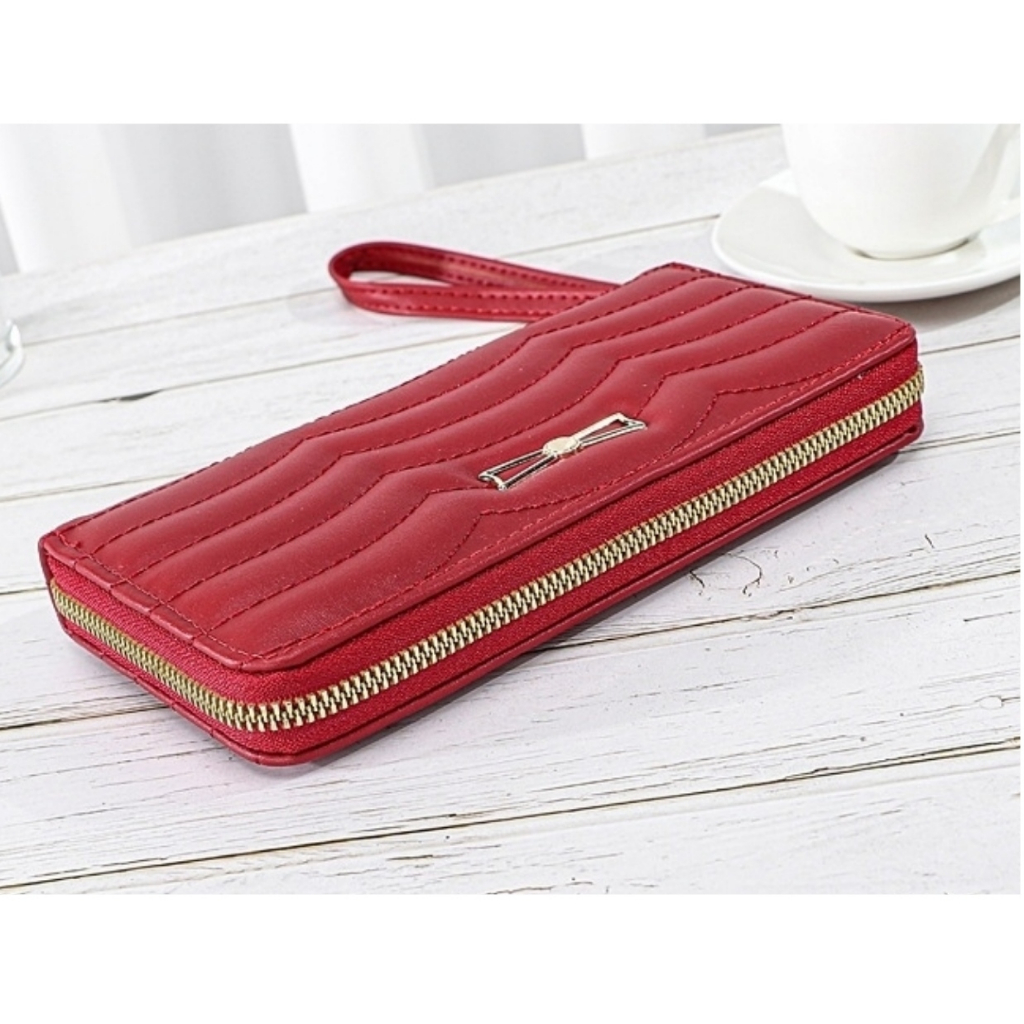 DOMPET PANJANG WANITA PESTA RESLETING PREMIUM IMPORT KULIT MERAH COSIMIA WA696R1 KARTU UANG KERTAS TALI PENDEK BRANDED KOREA KEKINIAN REMAJA MURAH CEWEK SIMPLE BATAM ORI