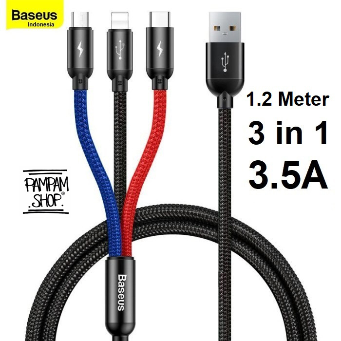 BASEUS Kabel Data Type C Micro USB Lightning Three Primary 3 in 1 1.2M