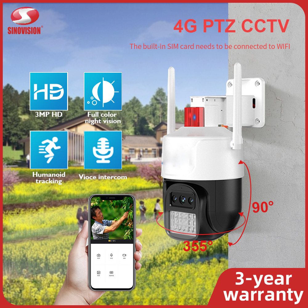 SINOVISION PTZ14-4G CCTV simcard 4g gsm outdoor waterproof IP66 CCTV PTZ No need to connect to WIFI