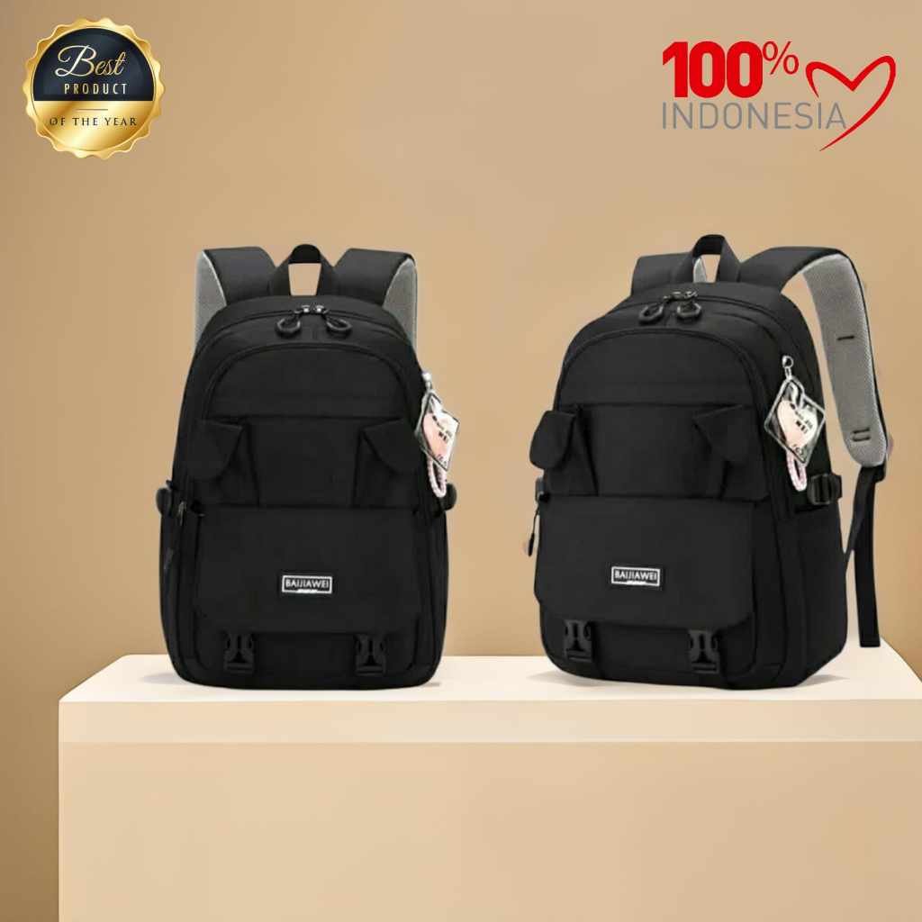 TAS RANSEL WANITA KOREA CIKUNEK ANTI AIR HITAM ELLESMA TA395B5 BACKPACK SEKOLAH KERJA BESAR BANDUNG ORI