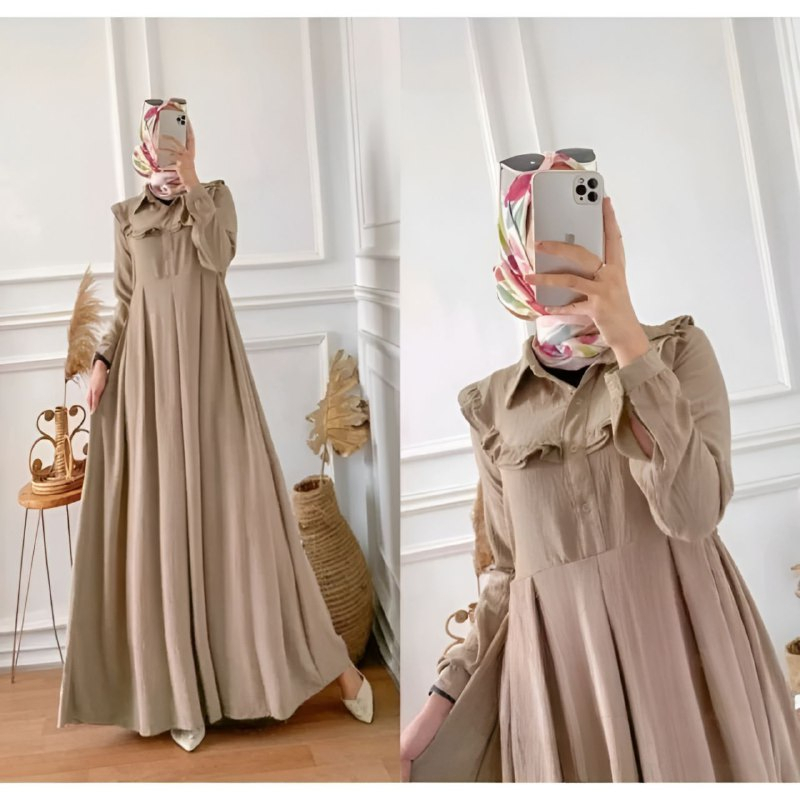 Gamis Mola Maxi Dress Kain Crinkle Airflow Busui