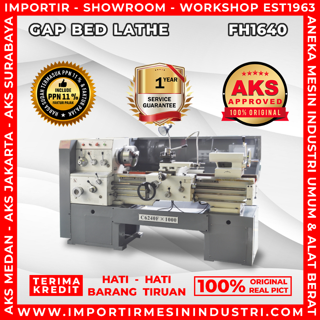 Mesin Bubut Besi GAP Bed Lathe Machine 400x1000mm FH1640