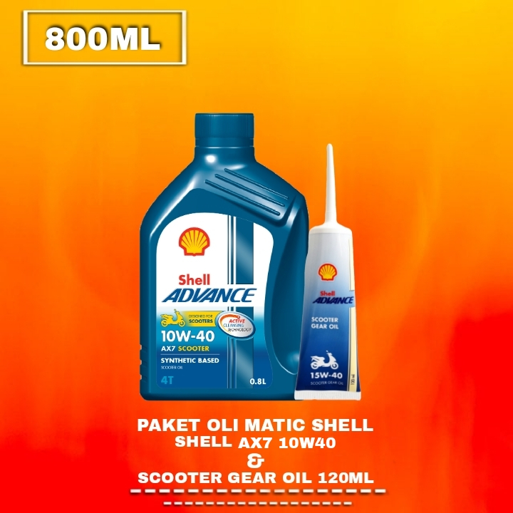 Paket Shell Advance AX7 Scooter 10W-30 &amp; 10W-40 MB 800 ml &amp; 1000 ml 4T Oli mesin matic + Oli gardan shell 15W-40 120 ml