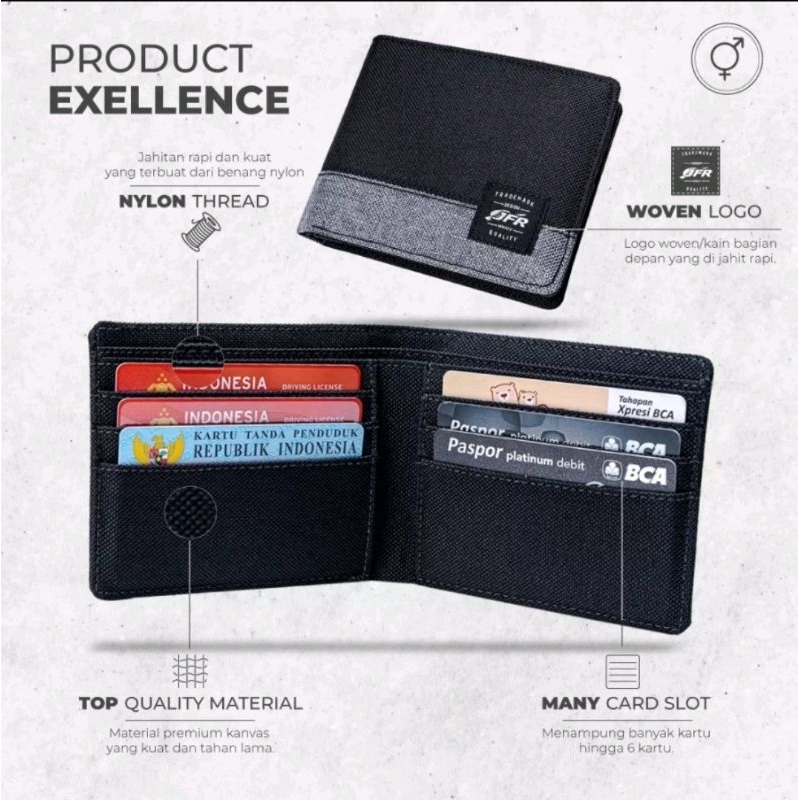 Dompet Canvas Premium JFR Pria Model Lipat Kombinasi Warna Kekinian Terbaru - Wallet Canvas Exculive JFR Black