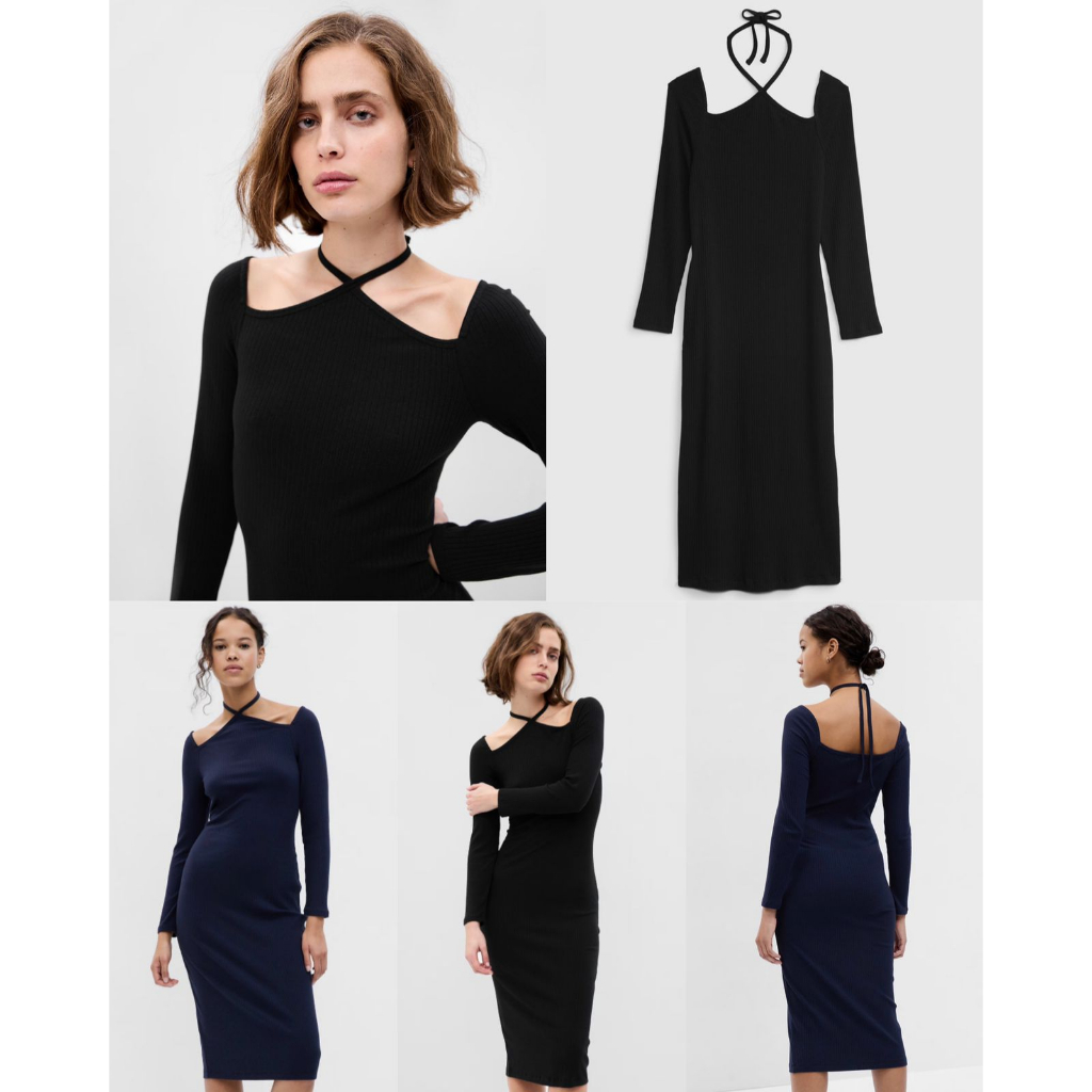 Gap Tie-Neck Cutout Ribbed Dress