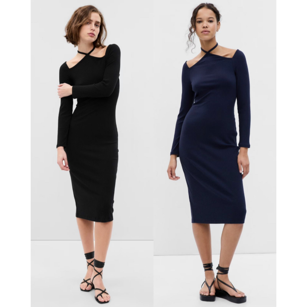 Gap Tie-Neck Cutout Ribbed Dress