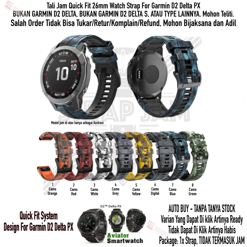 CQF Strap Garmin D2 Delta PX - Tali Jam Quick Fit 26mm Army Camo Keren