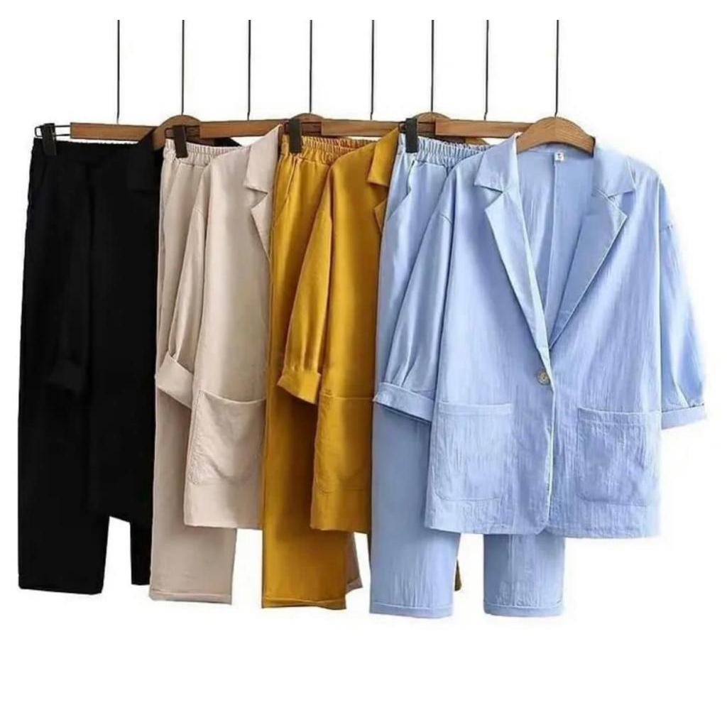 Setelan Blazer Wanita - Rami Set 2in1 - One set Terbaru - Setelan Wanita Kekinian - Outfit Korean Style - Setelan Crinkle Airflow