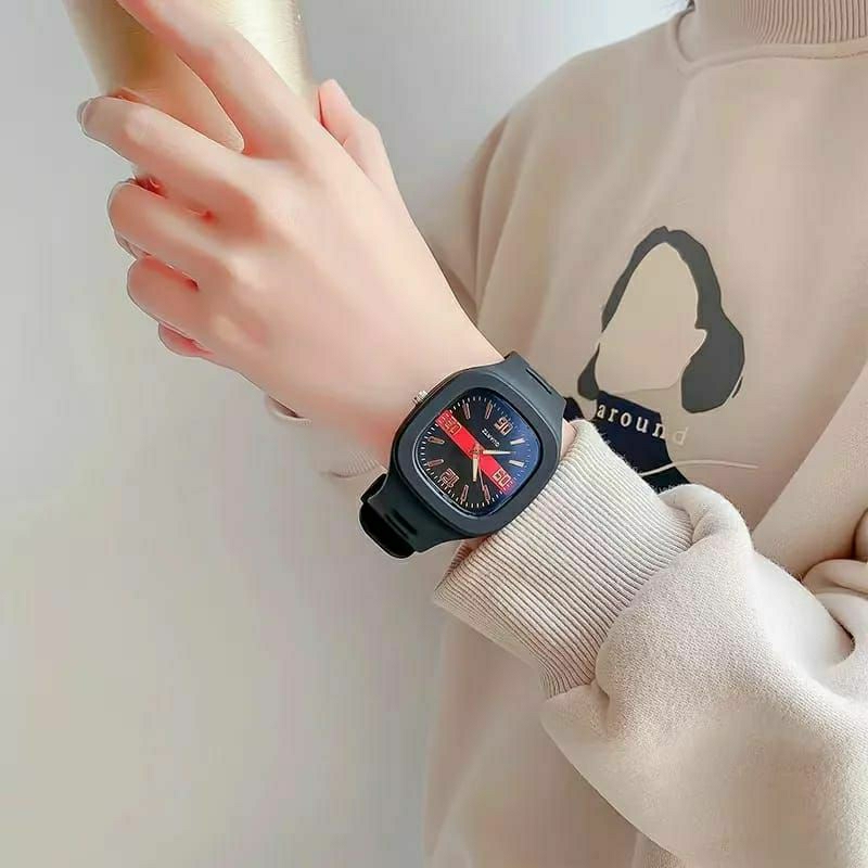 New Jam Tangan Pria Wanita Analog Rubber Strap Halus Functional Kasual Terlaris