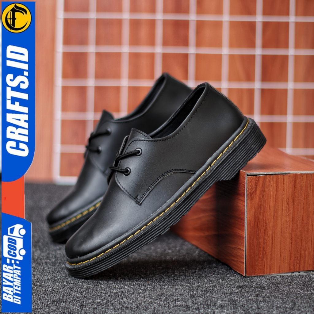 Sepatu Pantofel Docmart Pria Formal tali Hitam Kerja Crafs Minato