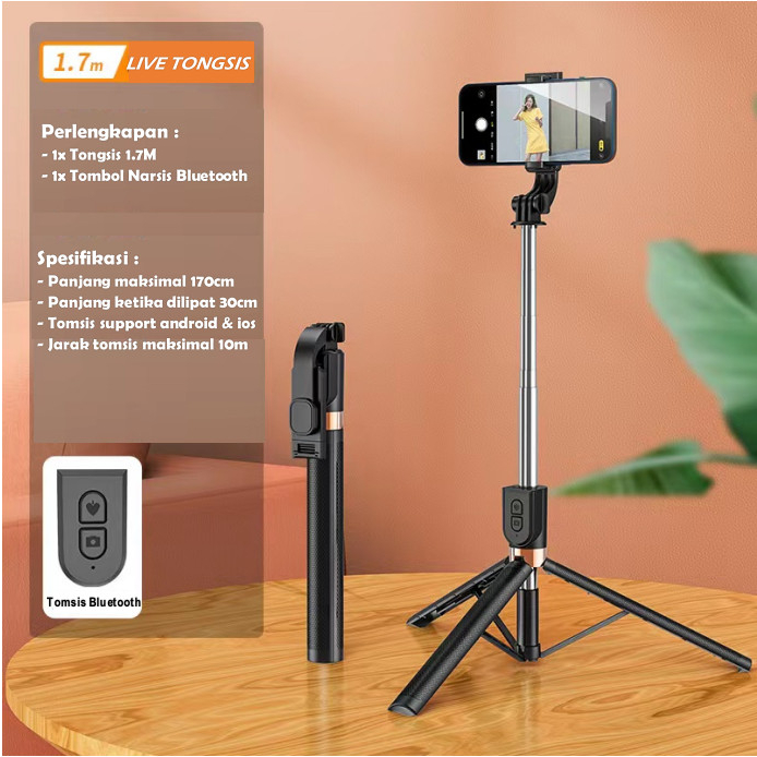 Tongsis Y17 Tripod Bluetooth 3 in 1 Selfie Stick Tripod 170CM 1.7 Meter