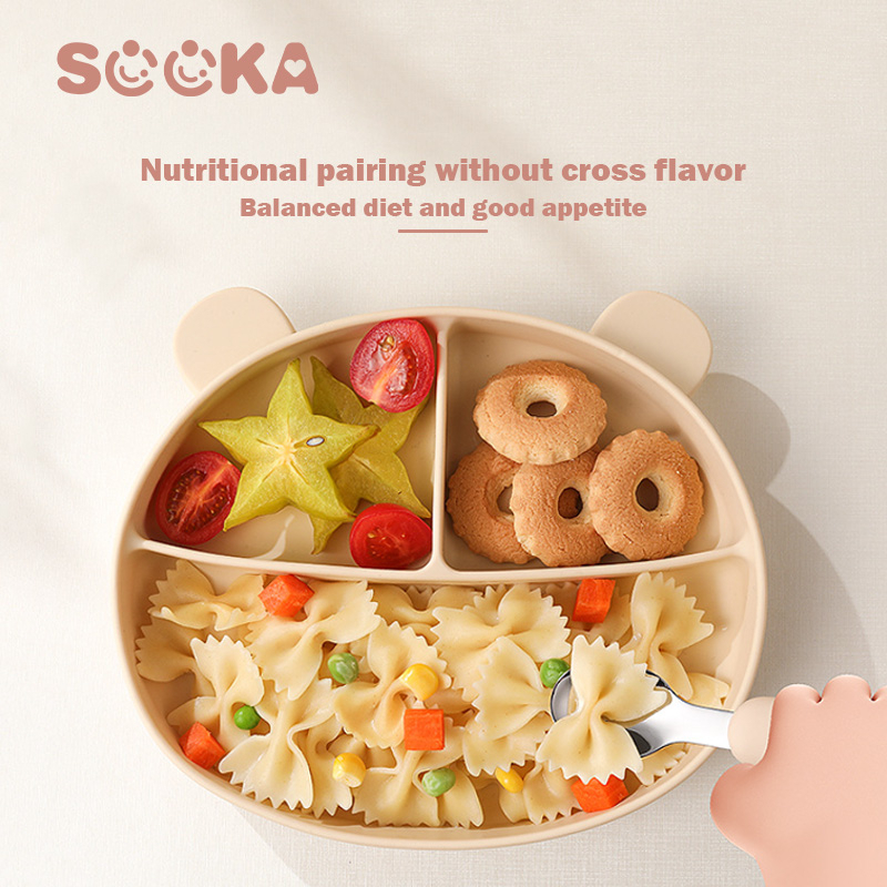 SOOKA Piring Silicone Baby - Perlengkapan Makan Balita Piring Makan Bayi Model Beruang Anti Slip 3 Sekat Untuk Bayi Umur Diatas 6 Bulan SK-ECA1094