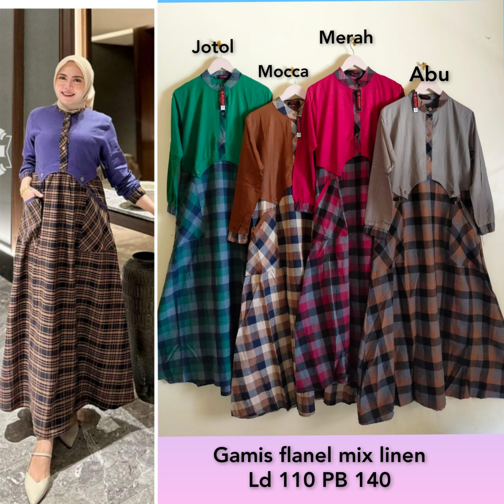 GAMIS KOTAK FLANEL MIX LINEN